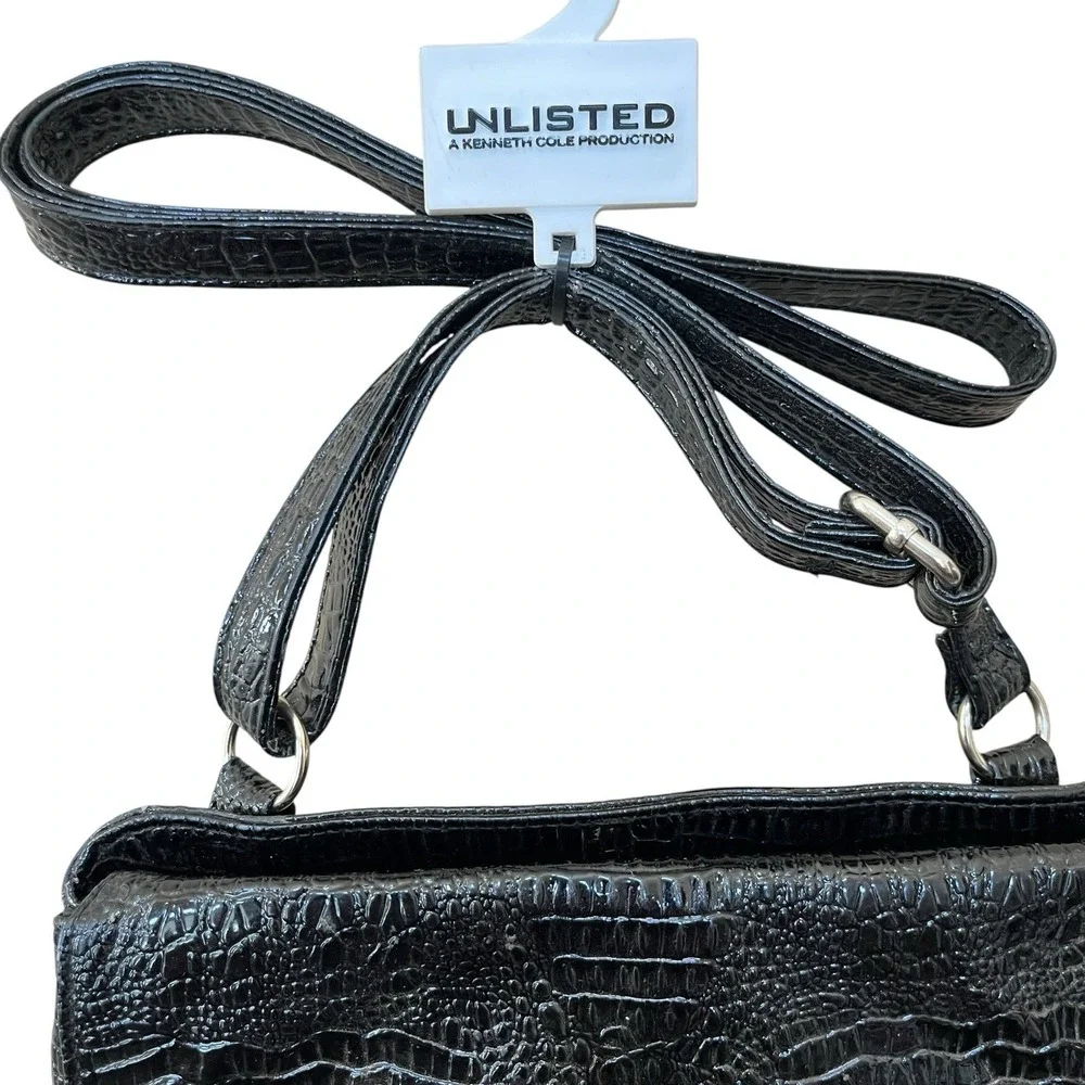 Kenneth Cole Unlisted Womens Black Faux Leather Handbag Shoulder Bag Purse New